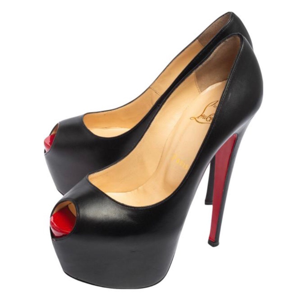 Christian Louboutin Highness 160mm High Heels Black Peep Toe Platform Pumps 38.5